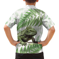Green New Zealand Tuatara Family Matching Long Sleeve Bodycon Dress and Hawaiian Shirt Aotearoa Sphenodon Punctatus Silver Fern LT14 - Polynesian Pride