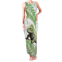 Green New Zealand Tuatara Family Matching Tank Maxi Dress and Hawaiian Shirt Aotearoa Sphenodon Punctatus Silver Fern