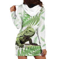 Green New Zealand Tuatara Hoodie Dress Aotearoa Sphenodon Punctatus Silver Fern LT14 - Polynesian Pride