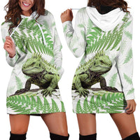 Green New Zealand Tuatara Hoodie Dress Aotearoa Sphenodon Punctatus Silver Fern LT14 - Polynesian Pride