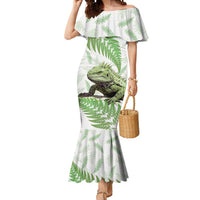 Green New Zealand Tuatara Mermaid Dress Aotearoa Sphenodon Punctatus Silver Fern LT14 Women Green - Polynesian Pride