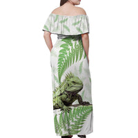 Green New Zealand Tuatara Off Shoulder Maxi Dress Aotearoa Sphenodon Punctatus Silver Fern