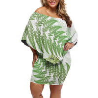 Green New Zealand Tuatara Off Shoulder Short Dress Aotearoa Sphenodon Punctatus Silver Fern