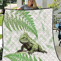 Green New Zealand Tuatara Quilt Aotearoa Sphenodon Punctatus Silver Fern LT14 Green - Polynesian Pride