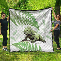 Green New Zealand Tuatara Quilt Aotearoa Sphenodon Punctatus Silver Fern LT14 - Polynesian Pride