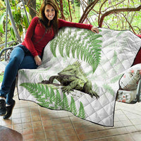 Green New Zealand Tuatara Quilt Aotearoa Sphenodon Punctatus Silver Fern LT14 - Polynesian Pride
