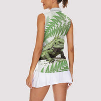 Green New Zealand Tuatara Women Sleeveless Polo Shirt Aotearoa Sphenodon Punctatus Silver Fern LT14 - Polynesian Pride