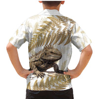 Gold New Zealand Tuatara Family Matching Mermaid Dress and Hawaiian Shirt Aotearoa Sphenodon Punctatus Silver Fern LT14 - Polynesian Pride