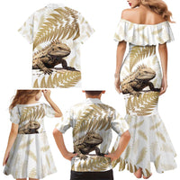 Gold New Zealand Tuatara Family Matching Mermaid Dress and Hawaiian Shirt Aotearoa Sphenodon Punctatus Silver Fern LT14 - Polynesian Pride