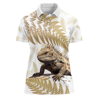 Gold New Zealand Tuatara Women Polo Shirt Aotearoa Sphenodon Punctatus Silver Fern LT14 Female Gold - Polynesian Pride
