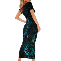 New Zealand Skink Family Matching Short Sleeve Bodycon Dress and Hawaiian Shirt Aotearoa Maori Mix Paua Shell LT14 - Polynesian Pride