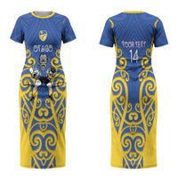 Otago Custom Rugby New Zealand Couples Matching Short Sleeve Bodycon Dress and Long Sleeve Button Shirt Aotearoa Maori Pukana Tiki Mascot