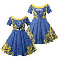Otago Custom Rugby New Zealand Family Matching Long Sleeve Bodycon Dress and Hawaiian Shirt Aotearoa Maori Pukana Tiki Mascot