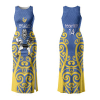 Otago Custom Rugby New Zealand Family Matching Tank Maxi Dress and Hawaiian Shirt Aotearoa Maori Pukana Tiki Mascot