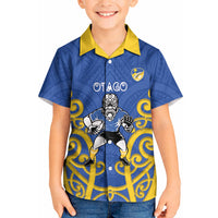 Otago Custom Rugby New Zealand Kid Hawaiian Shirt Aotearoa Maori Pukana Tiki Mascot
