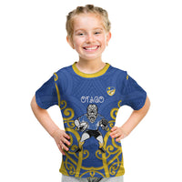 Otago Custom Rugby New Zealand Kid T Shirt Aotearoa Maori Pukana Tiki Mascot