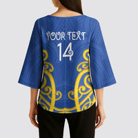 Otago Custom Rugby New Zealand Kimono Sleeve Blouse Aotearoa Maori Pukana Tiki Mascot