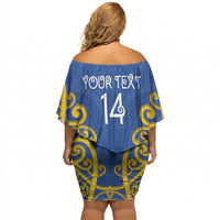 Otago Custom Rugby New Zealand Off Shoulder Short Dress Aotearoa Maori Pukana Tiki Mascot