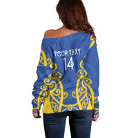 Otago Custom Rugby New Zealand Off Shoulder Sweater Aotearoa Maori Pukana Tiki Mascot