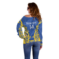 Otago Custom Rugby New Zealand Off Shoulder Sweater Aotearoa Maori Pukana Tiki Mascot