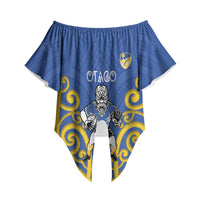 Otago Custom Rugby New Zealand Off Shoulder Wrap Waist Top Aotearoa Maori Pukana Tiki Mascot