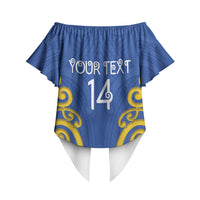 Otago Custom Rugby New Zealand Off Shoulder Wrap Waist Top Aotearoa Maori Pukana Tiki Mascot