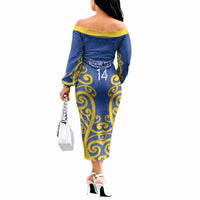 Otago Custom Rugby New Zealand Off The Shoulder Long Sleeve Dress Aotearoa Maori Pukana Tiki Mascot
