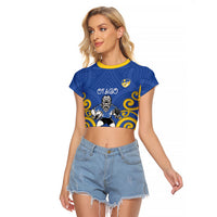 Otago Custom Rugby New Zealand Raglan Cropped T Shirt Aotearoa Maori Pukana Tiki Mascot