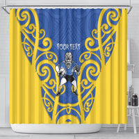 Otago Custom Rugby New Zealand Shower Curtain Aotearoa Maori Pukana Tiki Mascot