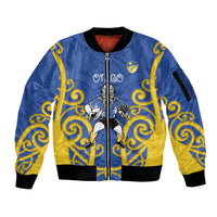 Otago Custom Rugby New Zealand Sleeve Zip Bomber Jacket Aotearoa Maori Pukana Tiki Mascot