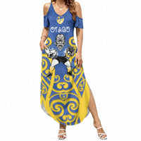 Otago Custom Rugby New Zealand Summer Maxi Dress Aotearoa Maori Pukana Tiki Mascot