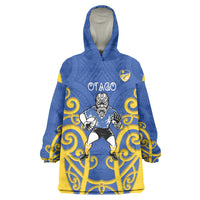 Otago Custom Rugby New Zealand Wearable Blanket Hoodie Aotearoa Maori Pukana Tiki Mascot