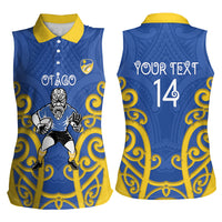 Otago Custom Rugby New Zealand Women Sleeveless Polo Shirt Aotearoa Maori Pukana Tiki Mascot