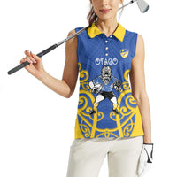 Otago Custom Rugby New Zealand Women Sleeveless Polo Shirt Aotearoa Maori Pukana Tiki Mascot