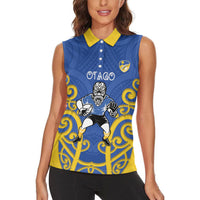 Otago Custom Rugby New Zealand Women Sleeveless Polo Shirt Aotearoa Maori Pukana Tiki Mascot