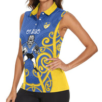 Otago Custom Rugby New Zealand Women Sleeveless Polo Shirt Aotearoa Maori Pukana Tiki Mascot