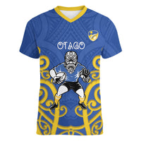 Otago Custom Rugby New Zealand Women V-Neck T-Shirt Aotearoa Maori Pukana Tiki Mascot