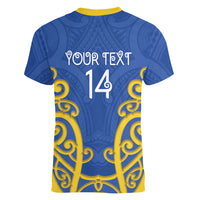 Otago Custom Rugby New Zealand Women V-Neck T-Shirt Aotearoa Maori Pukana Tiki Mascot