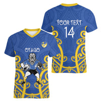 Otago Custom Rugby New Zealand Women V-Neck T-Shirt Aotearoa Maori Pukana Tiki Mascot