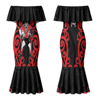 Counties Manukau Custom Rugby New Zealand Couples Matching Mermaid Dress and Hawaiian Shirt Aotearoa Maori Pukana Tiki Mascot