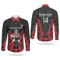 Counties Manukau Custom Rugby New Zealand Couples Matching Off Shoulder Short Dress and Long Sleeve Button Shirt Aotearoa Maori Pukana Tiki Mascot