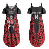 Counties Manukau Custom Rugby New Zealand Couples Matching Summer Maxi Dress and Long Sleeve Button Shirt Aotearoa Maori Pukana Tiki Mascot