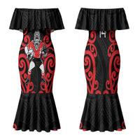 Counties Manukau Custom Rugby New Zealand Family Matching Mermaid Dress and Hawaiian Shirt Aotearoa Maori Pukana Tiki Mascot