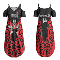Counties Manukau Custom Rugby New Zealand Family Matching Summer Maxi Dress and Hawaiian Shirt Aotearoa Maori Pukana Tiki Mascot