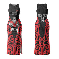 Counties Manukau Custom Rugby New Zealand Family Matching Tank Maxi Dress and Hawaiian Shirt Aotearoa Maori Pukana Tiki Mascot