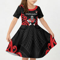 Counties Manukau Custom Rugby New Zealand Kid Short Sleeve Dress Aotearoa Maori Pukana Tiki Mascot