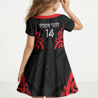Counties Manukau Custom Rugby New Zealand Kid Short Sleeve Dress Aotearoa Maori Pukana Tiki Mascot