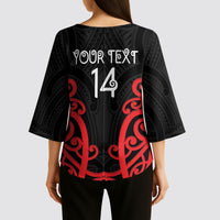 Counties Manukau Custom Rugby New Zealand Kimono Sleeve Blouse Aotearoa Maori Pukana Tiki Mascot