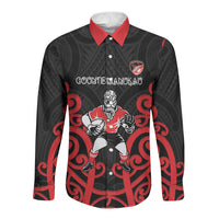 Counties Manukau Custom Rugby New Zealand Long Sleeve Button Shirt Aotearoa Maori Pukana Tiki Mascot