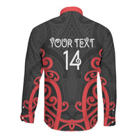 Counties Manukau Custom Rugby New Zealand Long Sleeve Button Shirt Aotearoa Maori Pukana Tiki Mascot